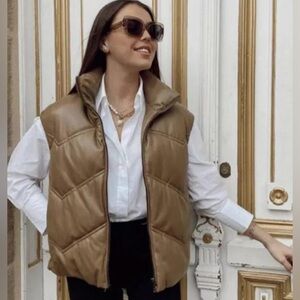 Zara NWT Women's waistcoat vest caramel